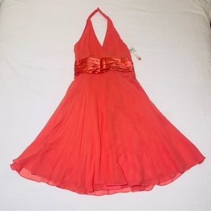NWT Maggy London Women Petites Silk Salmon Orange Prom Cocktail Dress 12P